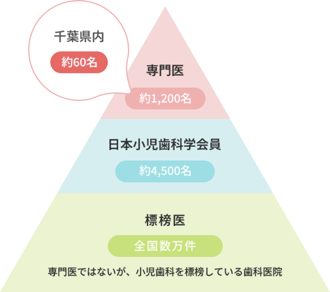 小児歯科専門医は全国に1200人程度、千葉県には60人余りがいることを示す図